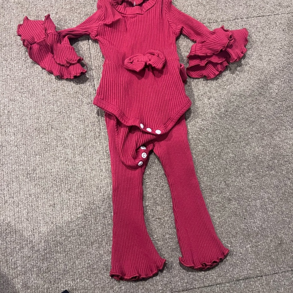 Ruffled Red Baby Outfit Set